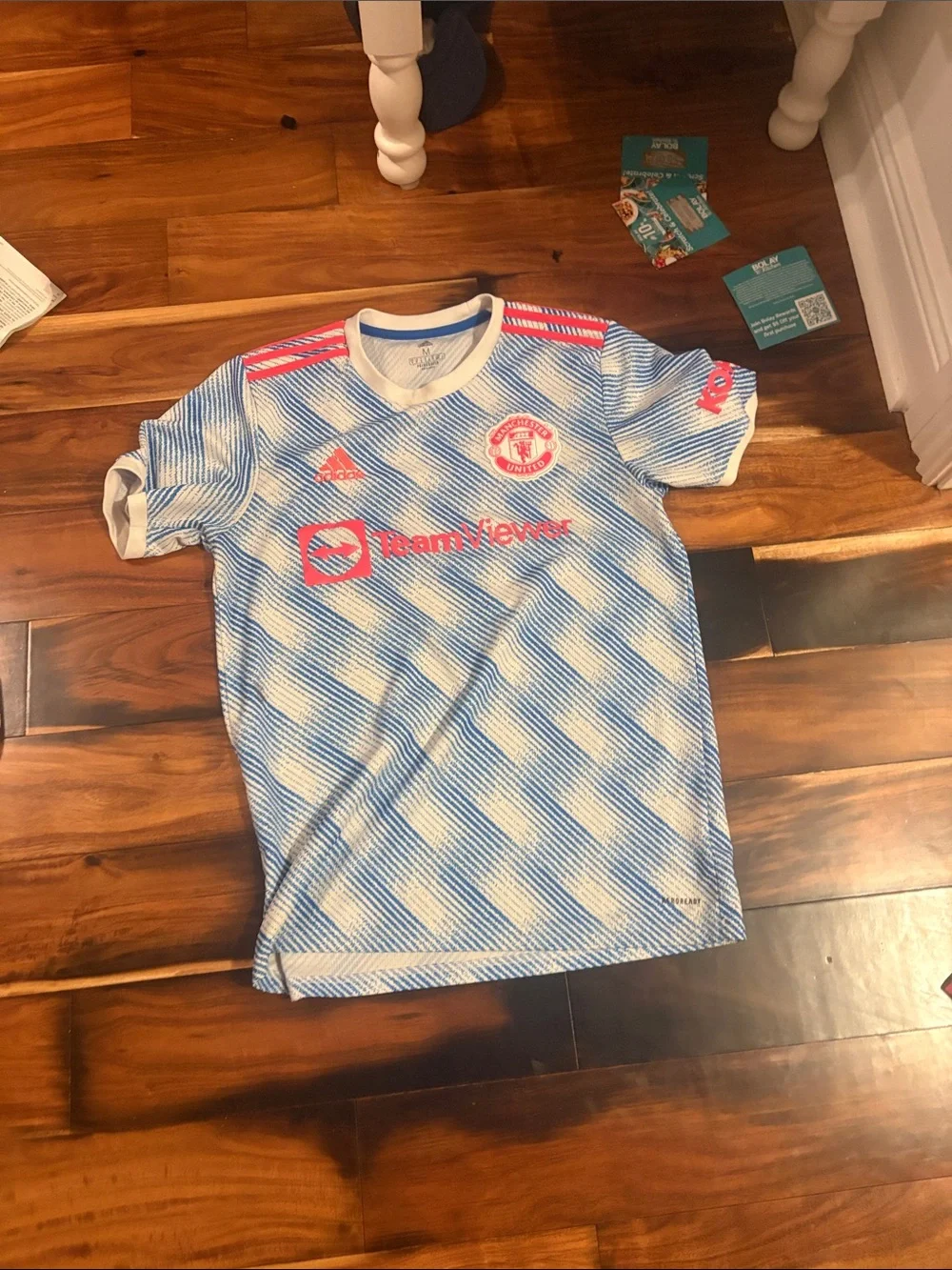adidas Kids Light Blue and Pink Manchester United Training Jersey